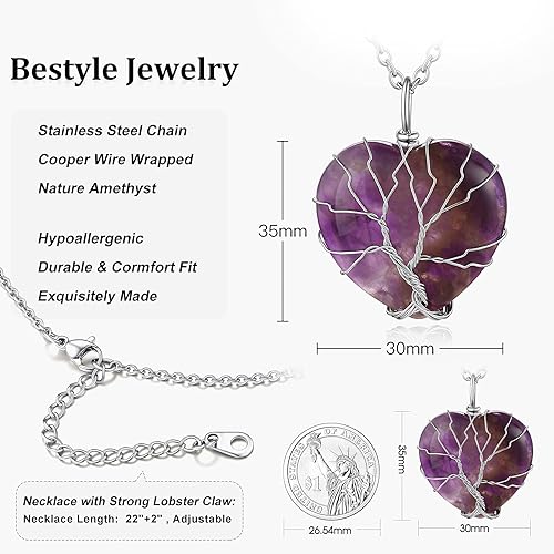 ONE: 💓Heart February Amethyst Crystal Necklace 925 Sterling Silver Necklace