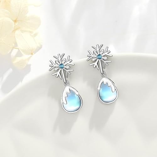 ONE:  Exquisite Snow Flake's Color: MOONSTONE  Dangle Earrings 925 Sterling Silver