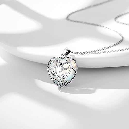 ONE: 💓June-Synthetic Moonstone Heart Crystal Necklace 925 Sterling Silver