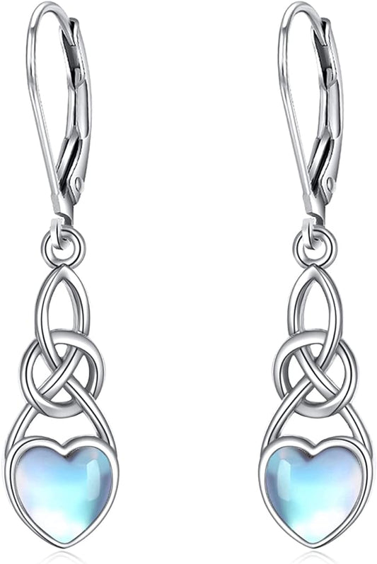 ONE:  Exquisite DROP HEART Color: MOONSTONE Dangle Earrings 925 Sterling Silver