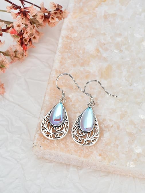 ONE:  Filigree Earrings Color: Moonstone Dangle Earrings 925 Sterling Silver