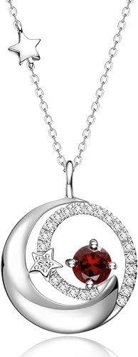 ONE :💎925 Sterling Silver Genuine Garnet Moon and Star Pendant Necklace Fine Jewelry 💎