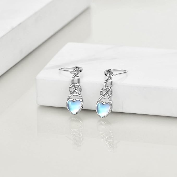 ONE:  Exquisite DROP HEART Color: MOONSTONE Dangle Earrings 925 Sterling Silver