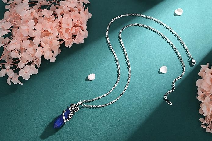 ONE :💎DAINTY FLOWER ROSE Lapis lazuli BLUE NECKLACE Fine Jewelry 💎