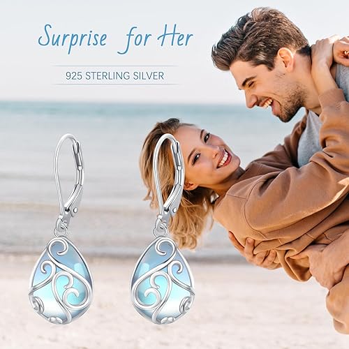 ONE:  Exquisite Earrings Color: Moonstone Dangle Earrings 925 Sterling Silver