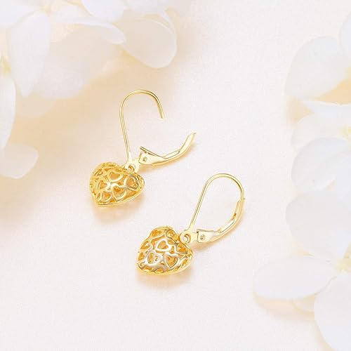 ONE:  Style: HEART DROP YELLOW GOLD Dangle Earrings 925 Sterling Silver