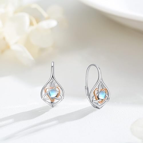 ONE:  Exquisite HEART Earrings Color: Moonstone Dangle Earrings 925 Sterling Silver