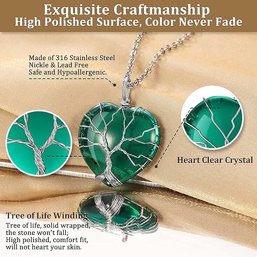 ONE: 💓August-Nature Aventurine Heart Crystal Necklace 925 Sterling Silver