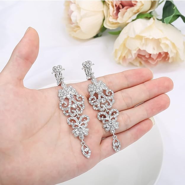 ONE PAIR: Crystal Multi Gold/Silver Rhinestone Chandelier Wedding Bridal Dangle Earrings