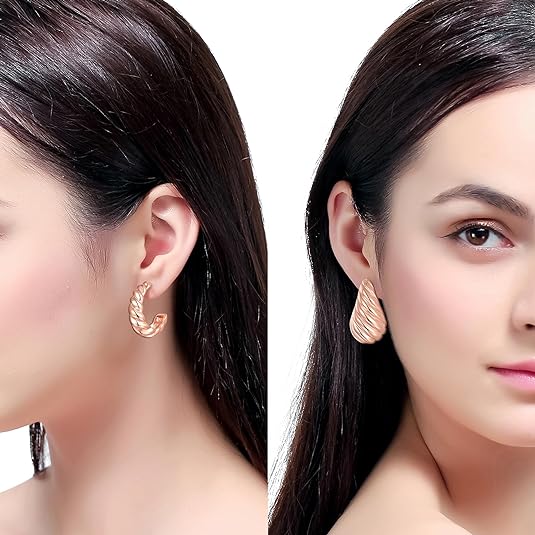 2 Pairs Earrings Set for Women, Lightweight Hollow Gold Hoops. Silver Hoop Earrings, 14k Gold Teardrop Hoop Earrings, Rhinestone Waterdrop Earrings Set