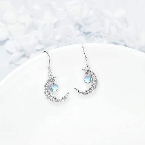 ONE: Exquisite MOON & STARS Color: MOONSTONE Dangle Earrings 925 Sterling Silver