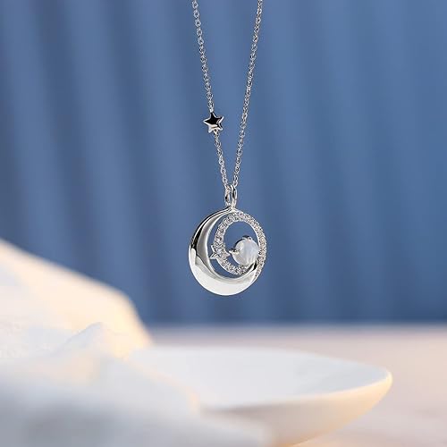 ONE :💎925 Sterling Silver MOONSTONE Moon and Star Pendant Fine Jewelry💎