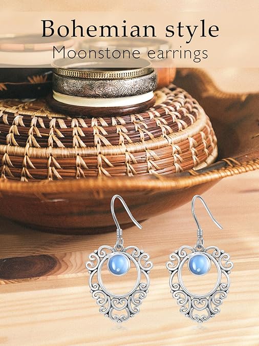 ONE:  ROUND DROP Earrings Color: Moonstone Dangle Earrings 925 Sterling Silver