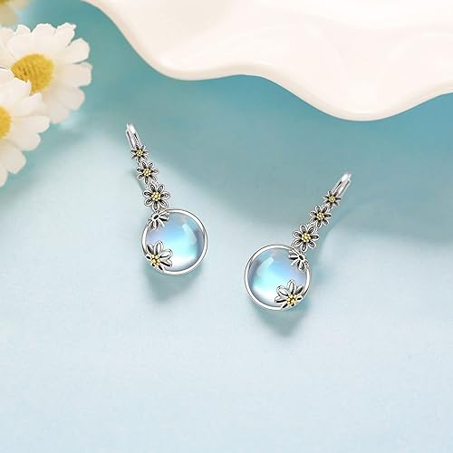 ONE:  Exquisite Daisy's Color: MOONSTONE  Dangle Earrings 925 Sterling Silver