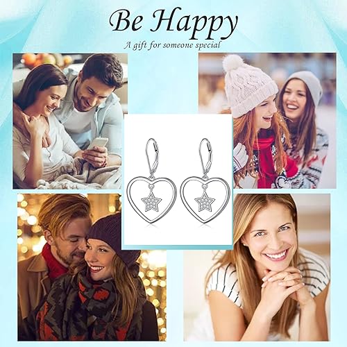 ONE:  Style: HEART STAR DROP Dangle Earrings 925 Sterling Silver