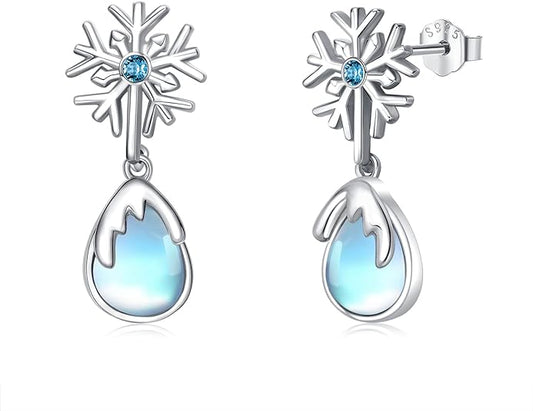 ONE:  Exquisite Snow Flake's Color: MOONSTONE  Dangle Earrings 925 Sterling Silver