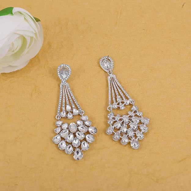 ONE PAIR: Crystal Multi Gold/Silver Rhinestone Chandelier Wedding Bridal Dangle Earrings