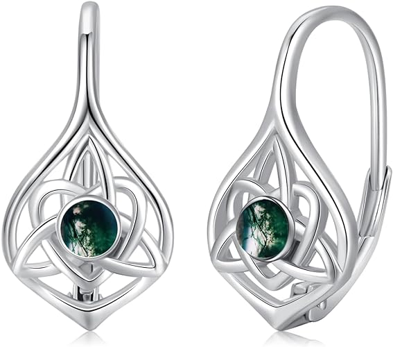 ONE:  Exquisite MOSS AGATE Earrings Color:  Dangle Earrings 925 Sterling Silver