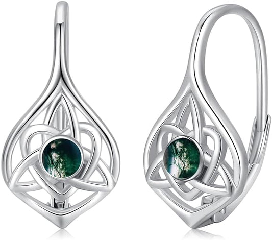 ONE:  Exquisite MOSS AGATE Earrings Color:  Dangle Earrings 925 Sterling Silver