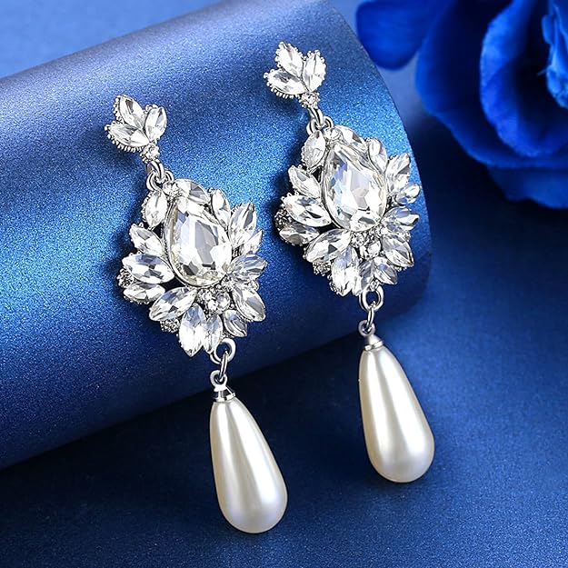 ONE PAIR: Crystal Multi Gold/Silver Rhinestone Chandelier Wedding Bridal Dangle Earrings