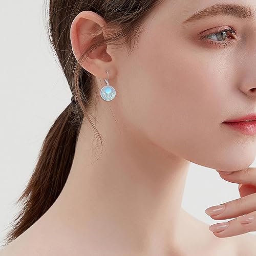 ONE:  Platinum Plated Earrings Color: Moonstone Dangle Earrings 925 Sterling Silver