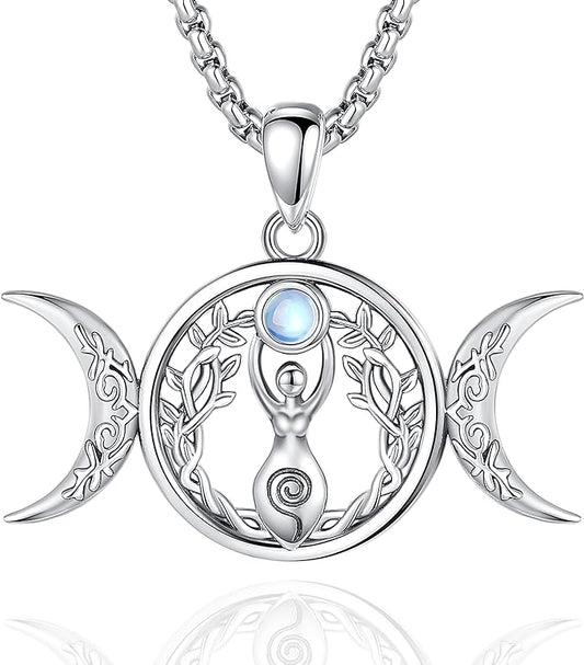 ONE :💎Triple Moon Goddess - Moonstone Pendant Necklace Fine Jewelry 💎