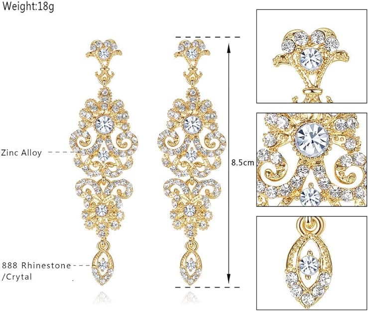 ONE PAIR: Crystal Multi Gold/Silver Rhinestone Chandelier Wedding Bridal Dangle Earrings