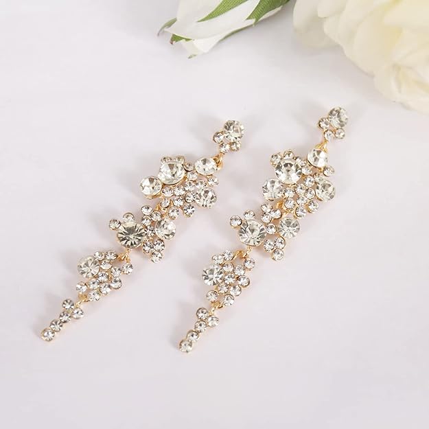 ONE PAIR: Crystal Multi Gold/Silver Rhinestone Chandelier Wedding Bridal Dangle Earrings