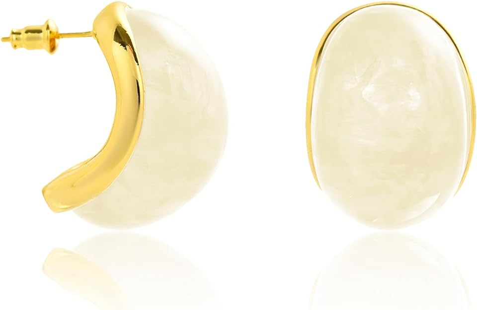 ONE Pair:  Resin Earrings for Women - Post Drop Earrings 14k Gold Plated