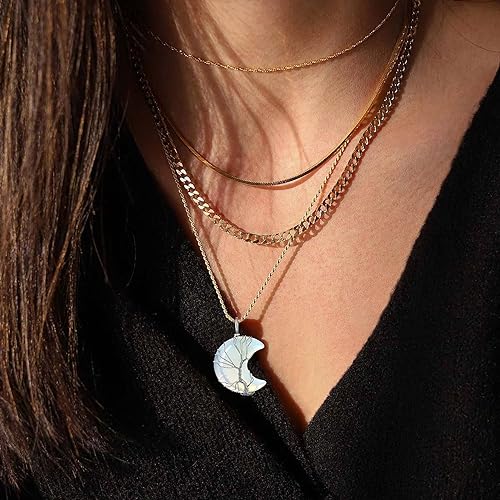 ONE: April-Nature Clear Quartz Crescent Moon Necklace 925 Sterling Silver Necklace