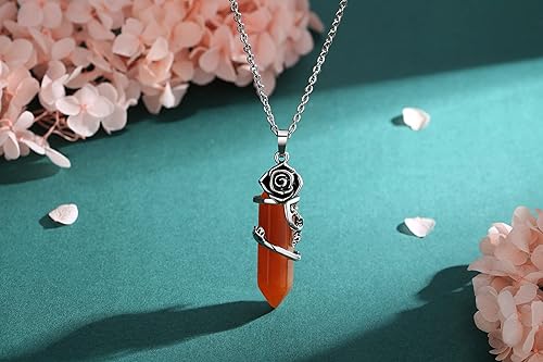 ONE :💎DAINTY FLOWER NATURAL HEALING CRYSTAL: Carnelian  NECKLACE Fine Jewelry 💎