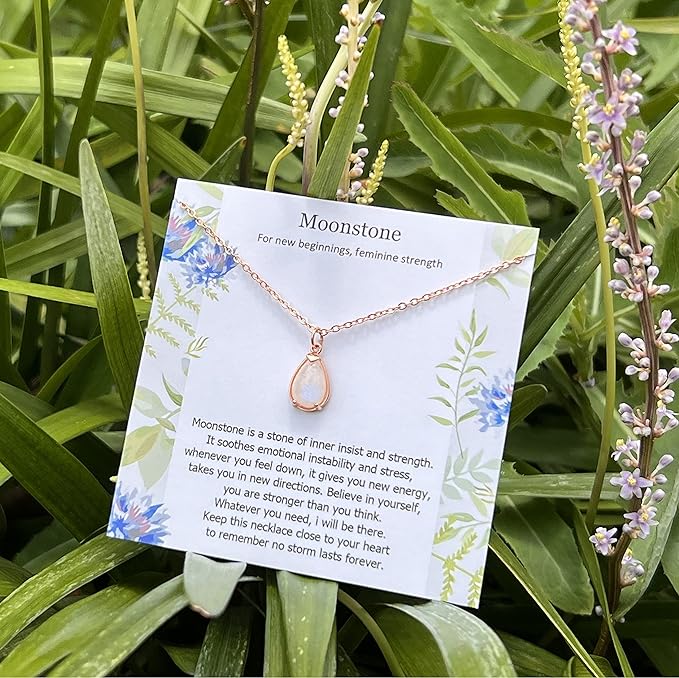 ONE: HOPE LOVE SHINE New Beginnings Rainbow Moonstone 925 Sterling Silver Necklace ROSE GOLD