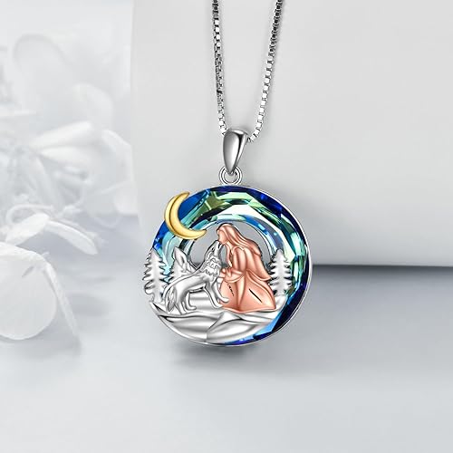 ONE :💎Style: Wolf and Girl Pendant Necklace Fine Jewelry 💎