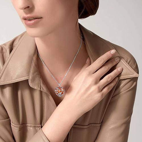 ONE: 💓November-Synthetic Citrine  Heart Crystal Necklace 925 Sterling Silver