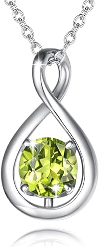 ONE :💎 Birthstone Necklace Gifts For Women, Love Pendant Birthstone Jewelry 16+2 inch Silver Chain August