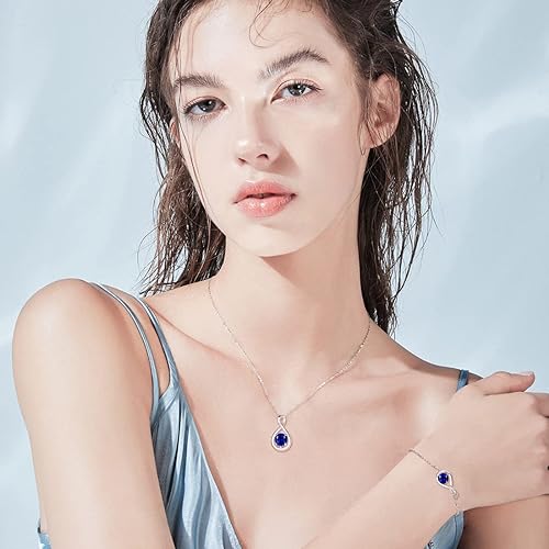 ONE: Birthstone Necklace Gifts For Women, Love Pendant Birthstone Jewelry 16+2 inch Silver Chain SEPTEMBER