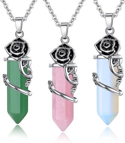 ONE :💎DAINTY FLOWER NATURAL HEALING CRYSTAL: Color: Multi-White Pink Green NECKLACE Fine Jewelry 💎