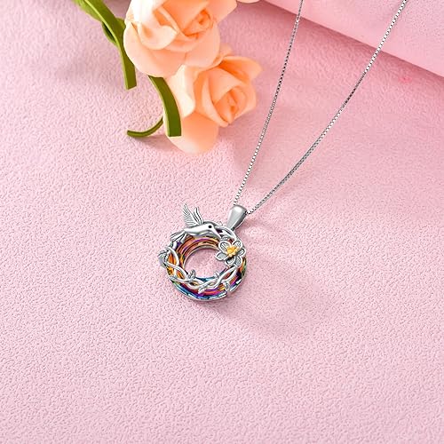 ONE :💎Hummingbird Flower Volcanic Crystal Pendant Necklace Fine Jewelry 💎