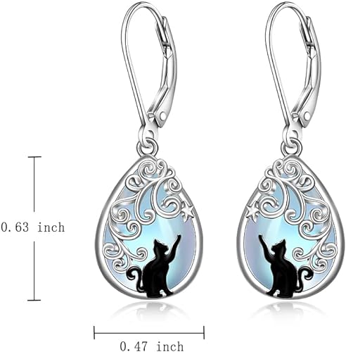 ONE: Exquisite CAT Color: MOONSTONE Dangle Earrings 925 Sterling Silver