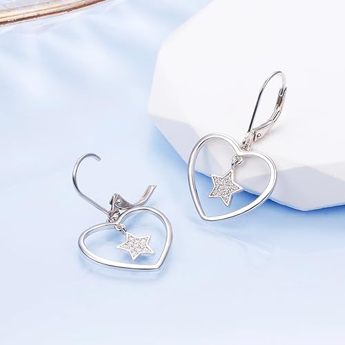 ONE:  Style: HEART STAR DROP Dangle Earrings 925 Sterling Silver