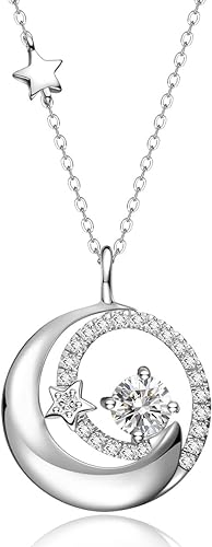 ONE :💎925 Sterling Silver CZ Moon and Star Pendant Fine Jewelry💎