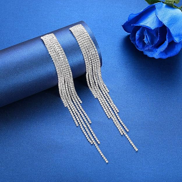 ONE PAIR: Crystal Multi Gold/Silver Rhinestone Chandelier Wedding Bridal Dangle Earrings