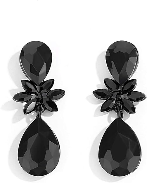 ONE PAIR: Vintage Floral Teardrop Butterfly Wing Black Austrian Crystal Drop Dangle Earrings for Women