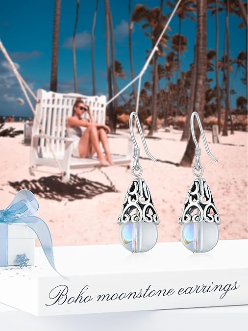 ONE:  Bell Earrings Color: Moonstone Dangle Earrings 925 Sterling Silver