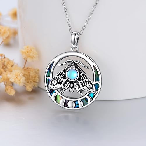 ONE :💎 Moonstone Abalone Shell Moth Pendant NECKLACE Fine Jewelry 💎