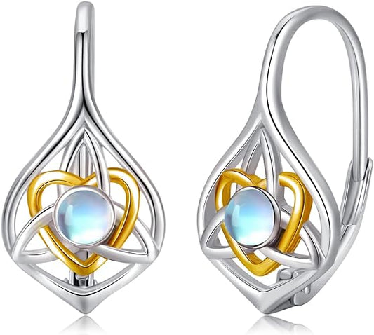 ONE:  Exquisite HEART Earrings Color: Moonstone Dangle Earrings 925 Sterling Silver