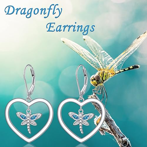 ONE: Style: Dragonfly Lever back HEART Earrings Earring 925 Sterling Silver