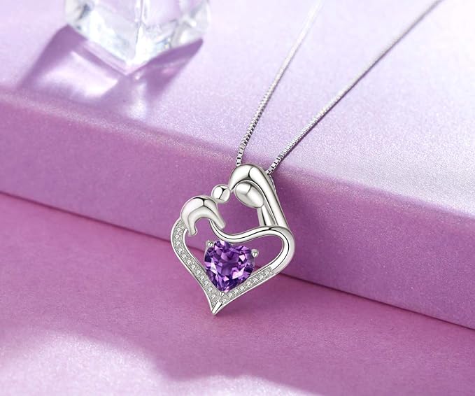 ONE: Love Heart Pendant Necklace Style Mother's Love-Purple