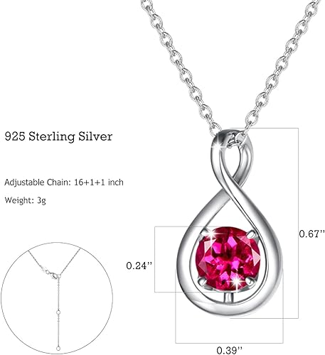 ONE: Birthstone Necklace Gifts For Women, Love Pendant Birthstone Jewelry 16+2 inch Silver Chain JULY