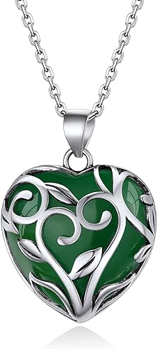 ONE: 💓August-Nature Aventurine Heart Crystal Necklace 925 Sterling Silver